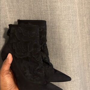Manolo Blahnik Black Embroidered Ankle Boots